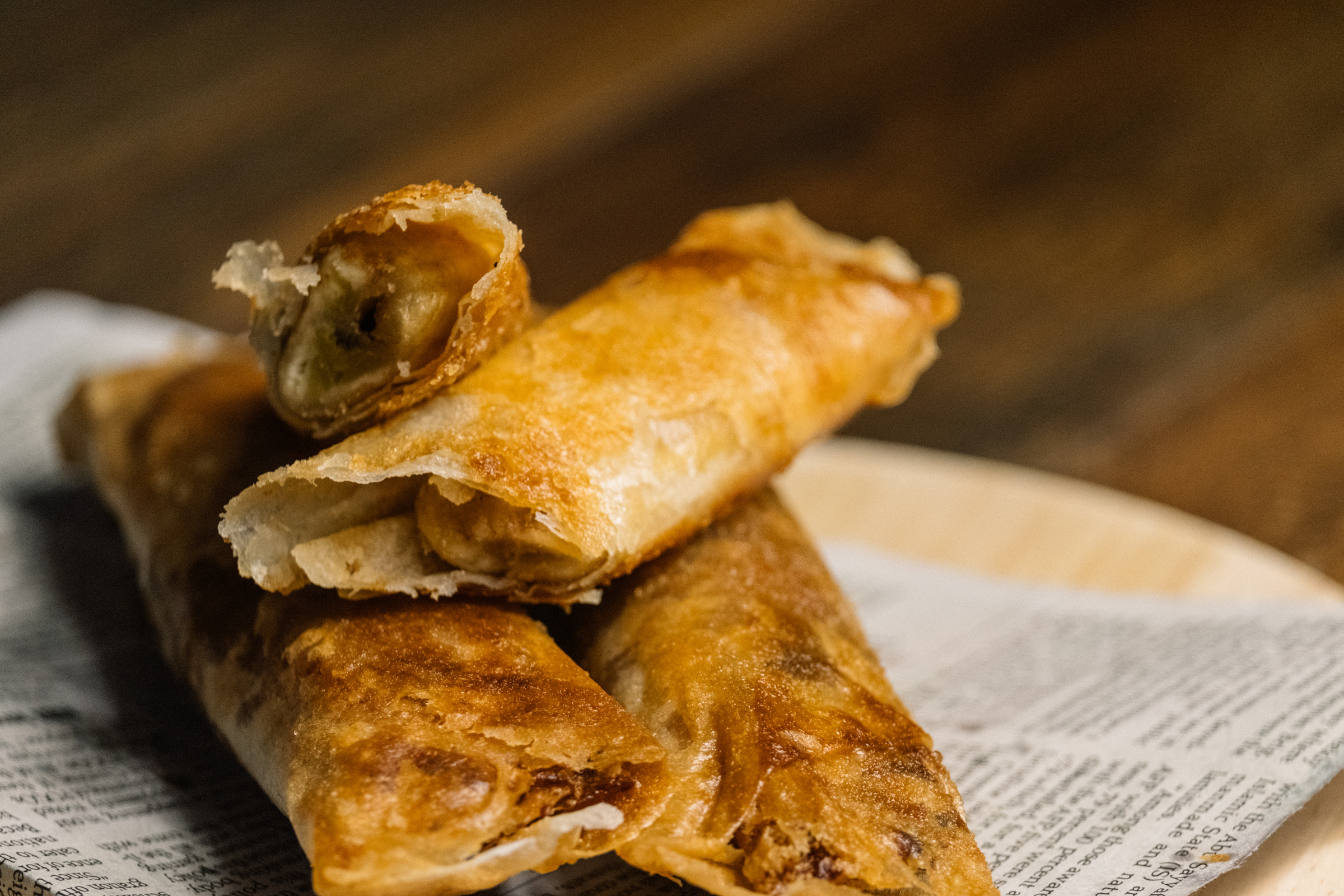 Filipino Turon on Table, Closeup